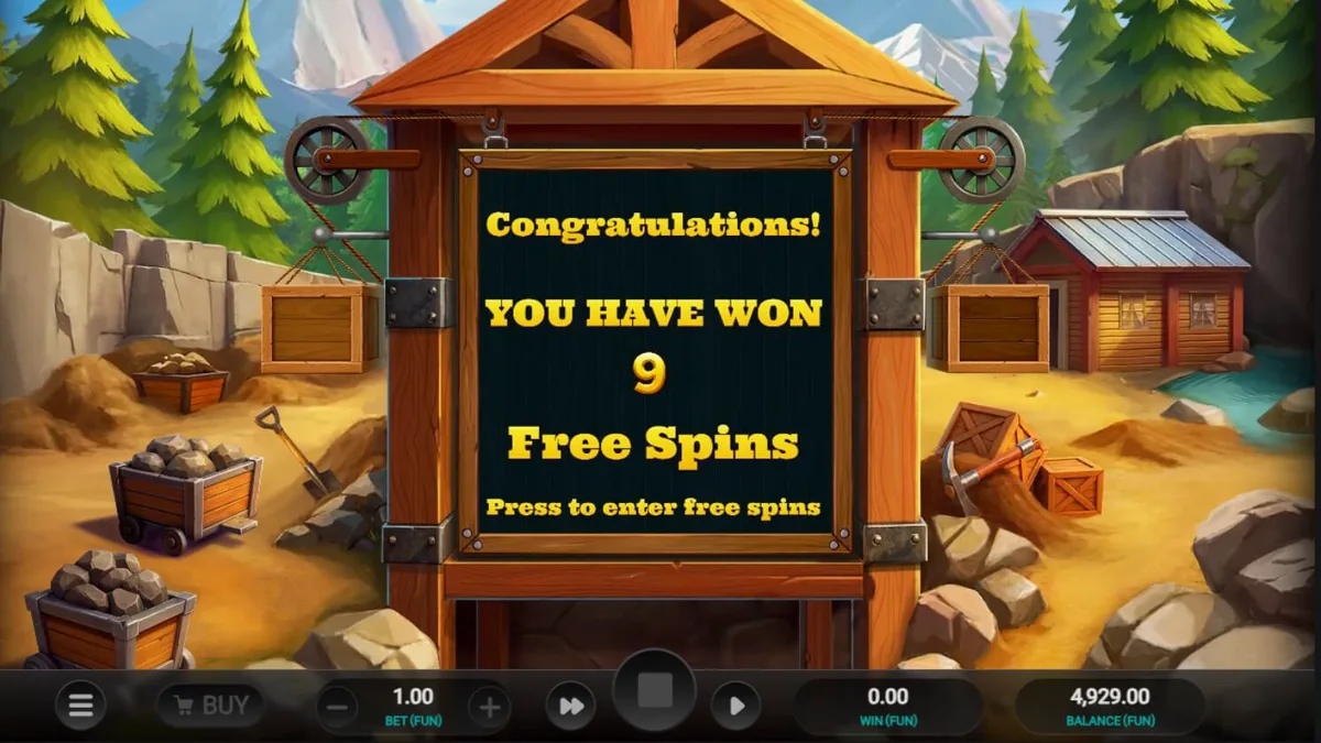 Tampilan visual slot Digger’s Dough dengan tema tambang emas dan karakter penambang