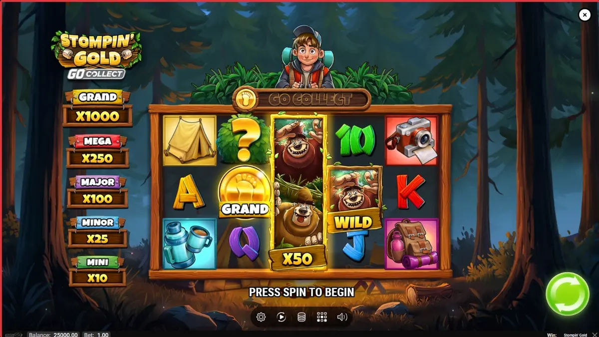 Jack Tracker dan dua yeti dalam slot Stompin’ Gold GO Collect