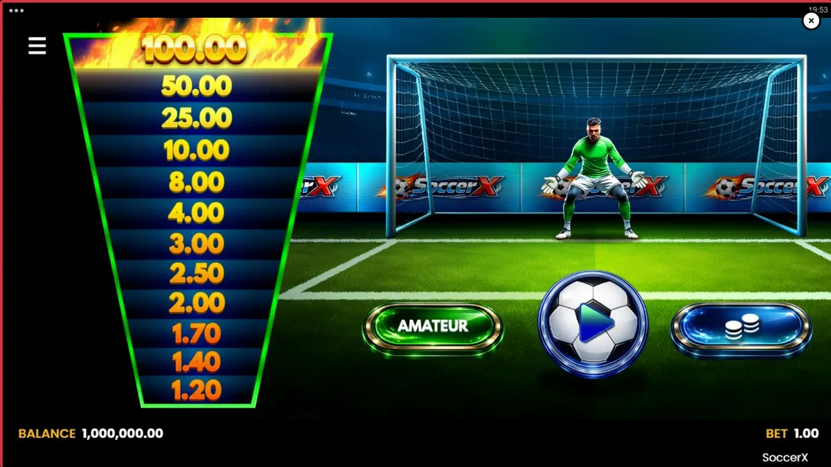 Tampilan visual lapangan sepak bola dalam permainan slot SoccerX