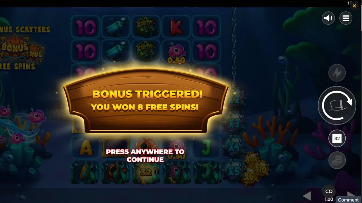 Tampilan visual bawah laut dalam slot Fishin’ Madness Quadgrows