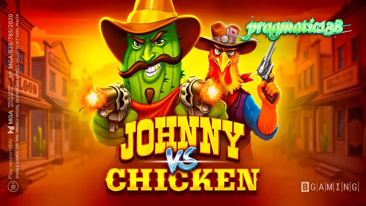 Tampilan visual karakter Johnny Cash berhadapan dengan sheriff ayam dalam slot Johnny vs Chicken